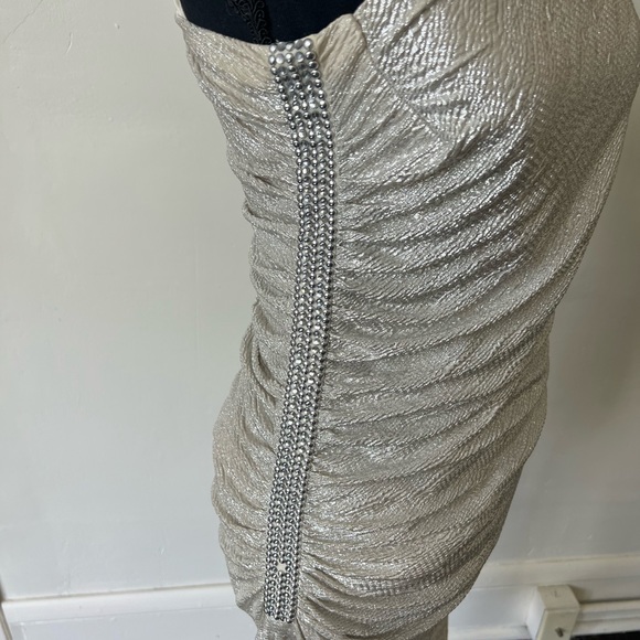 Cache Silver Beaded Asymmetrical Midi Dress - Picture 4 of 11